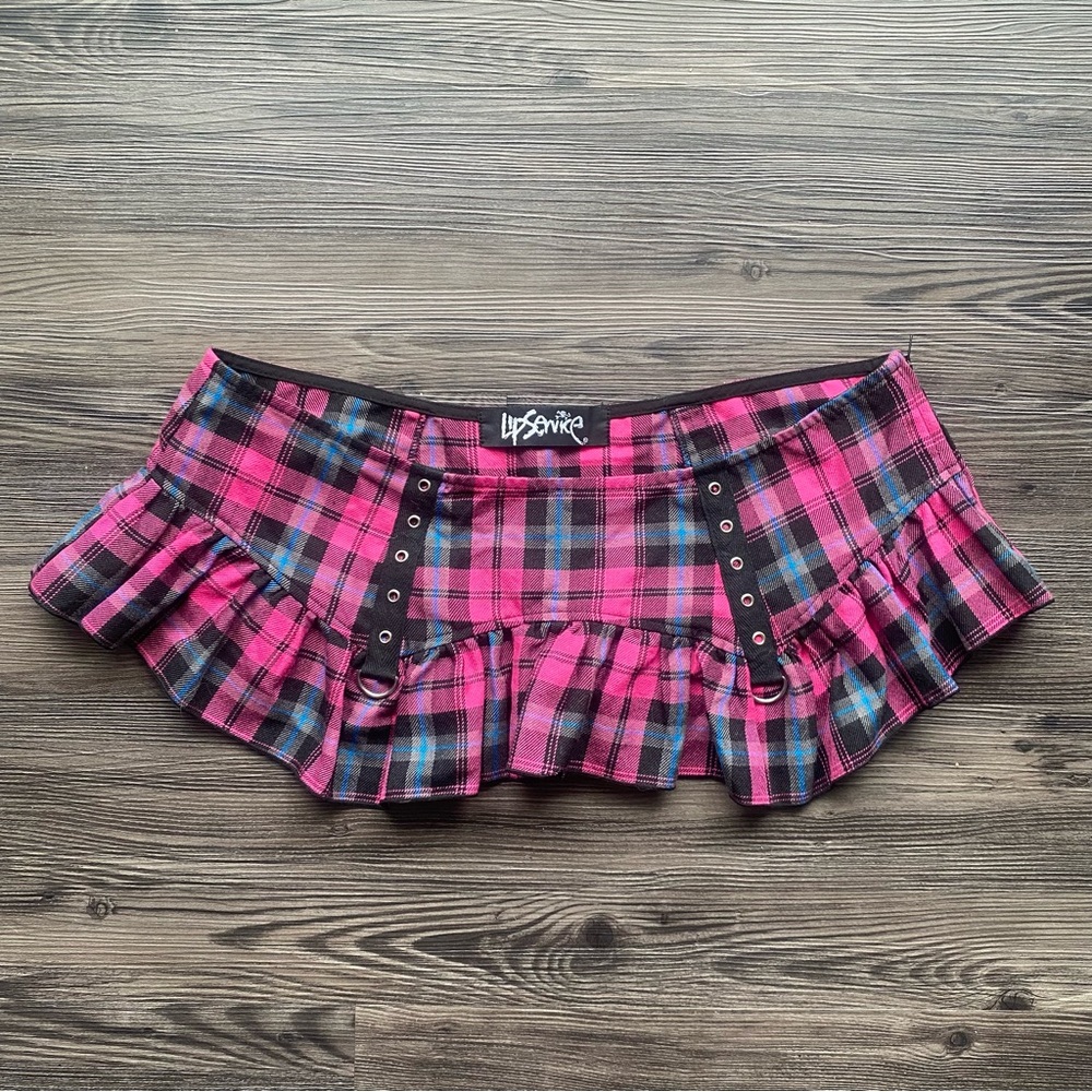 Lip Service Hot Pink & Black Plaid Ruffle Mini Skirt
